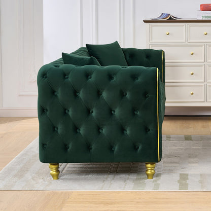 Modern 86 Inch Tufted Velvet And Gold Sofa