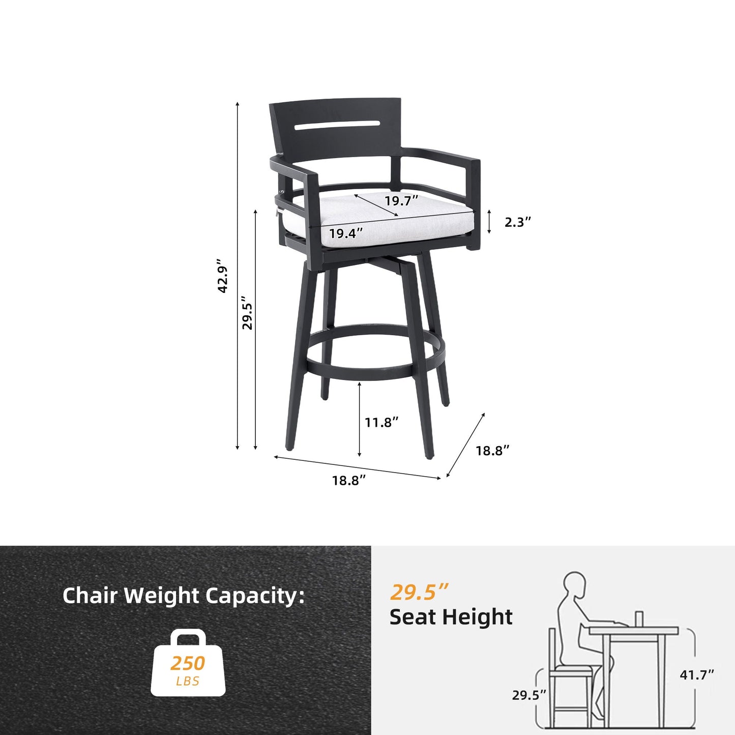 Outdoor Swivel Bar Chairs Ergonomic 360 Set of 2