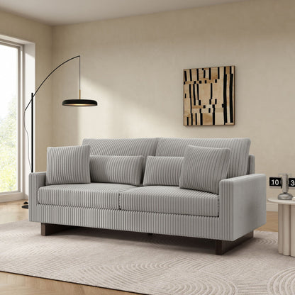 Modern loveseat sofa in light gray ribbed fabric with four pillows by HouseOfZazla on Tampa Home & Garden Store