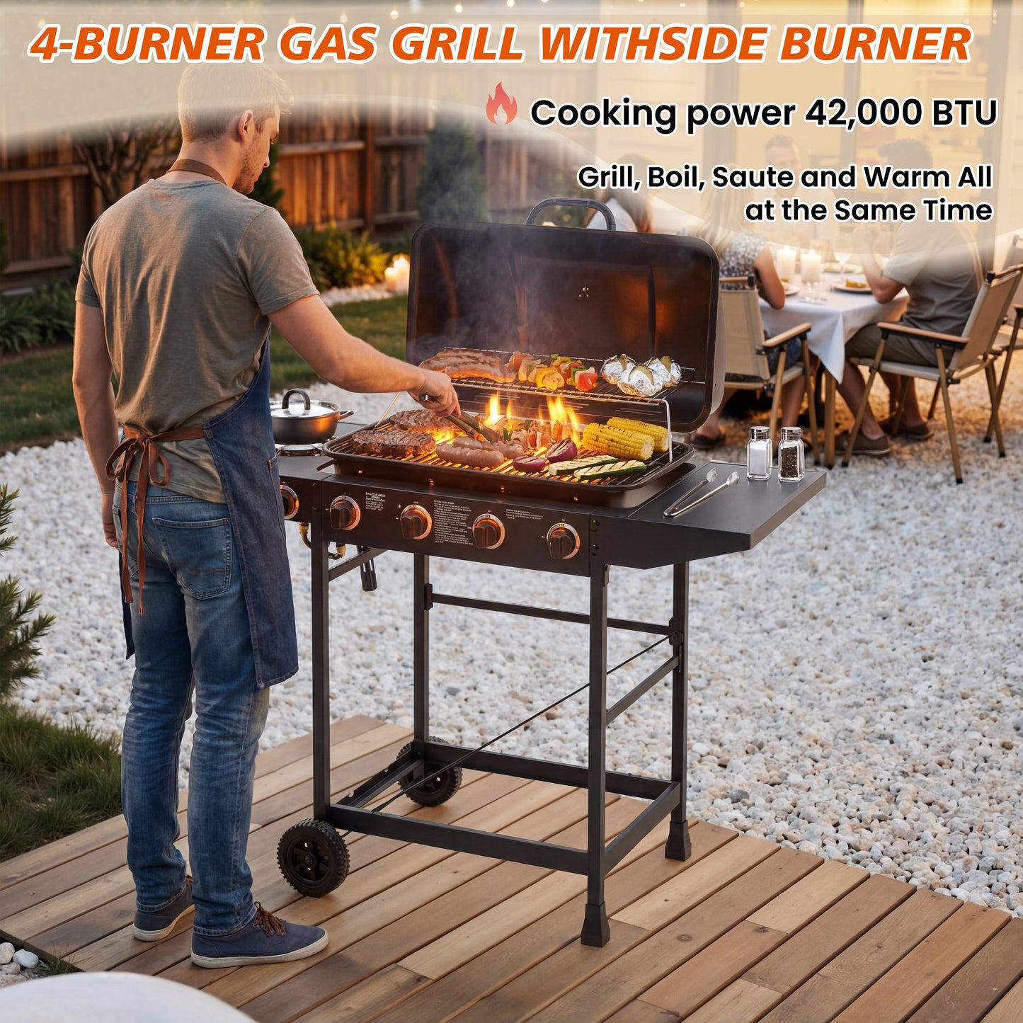 Four Burner Propane Grill and Side Burner Cart