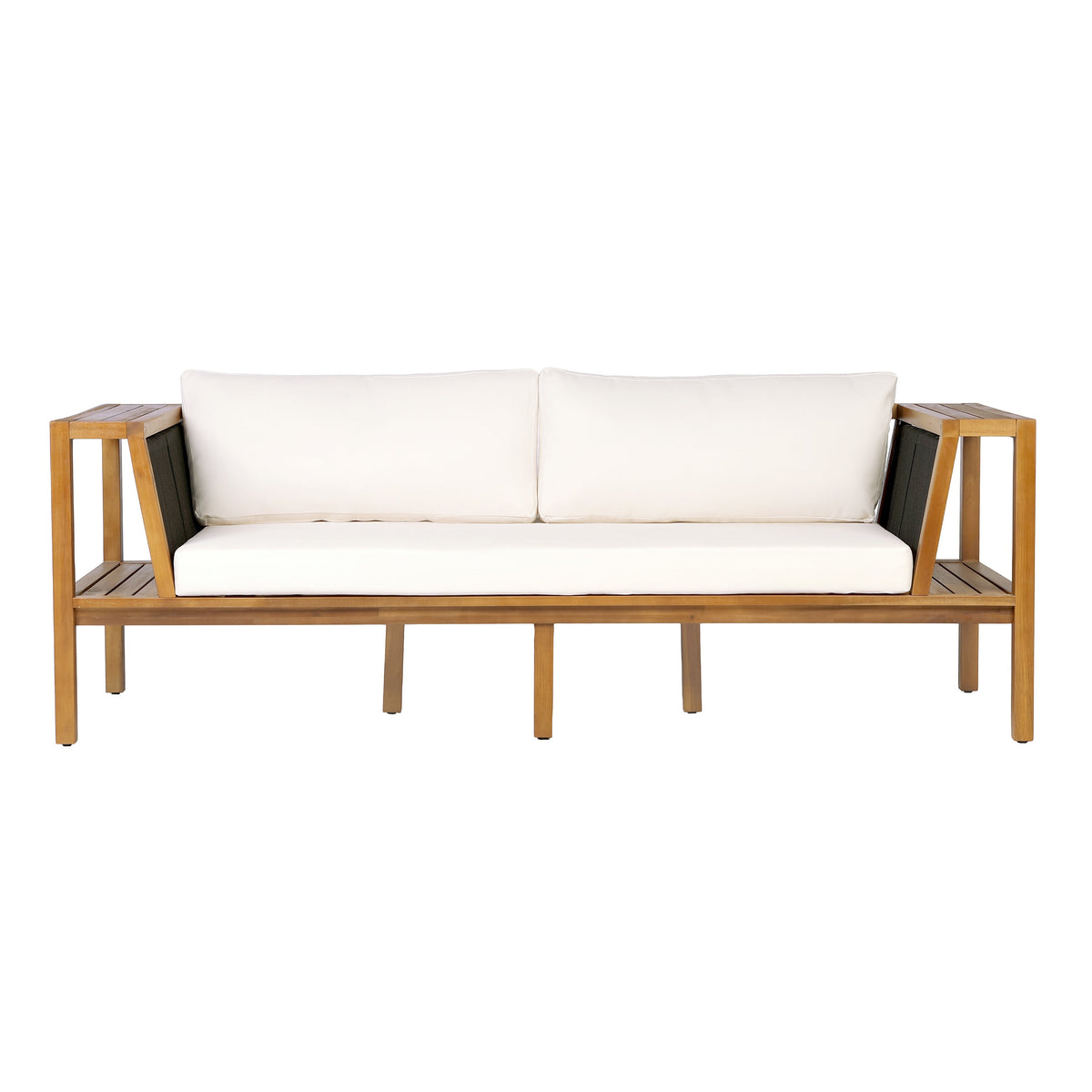 Teak finish acacia wood outdoor daybed sofa set with white cushions by HouseOfZazla on Tampa Home & Garden Store