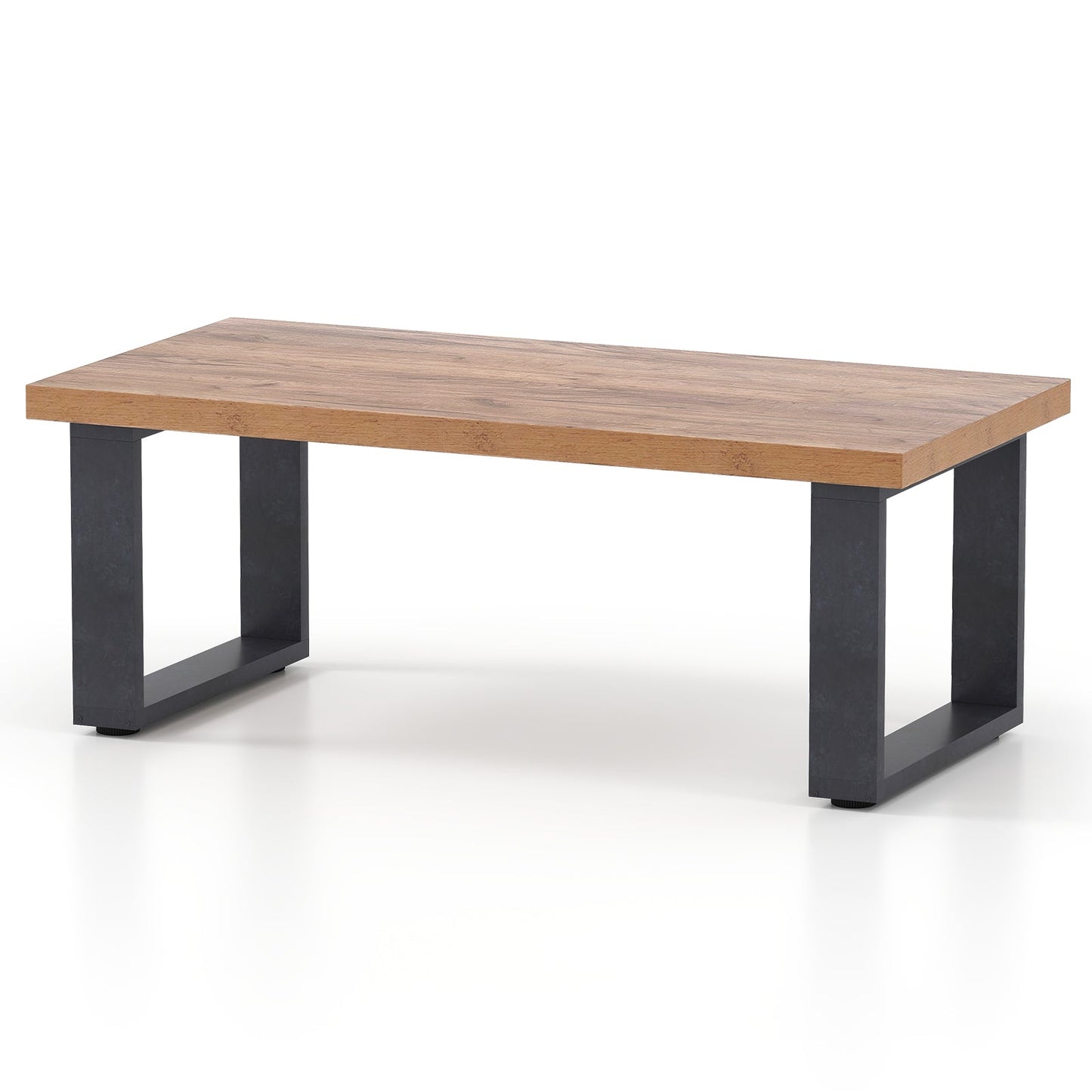 47 inch Farmhouse Style Rustic Coffee Table with Thickened Tabletop and Natural Wood Texture-Oak