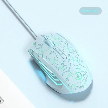 Laptop Esports wired gaming mouse FLIPSTYLEZLLC white-blue cracked pattern RGB glow on Tampa Home & Garden Store