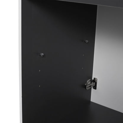 Freestanding bathroom vanity interior in black with soft-close hinge hardware HouseOfZazla on Tampa Home & Garden Store
