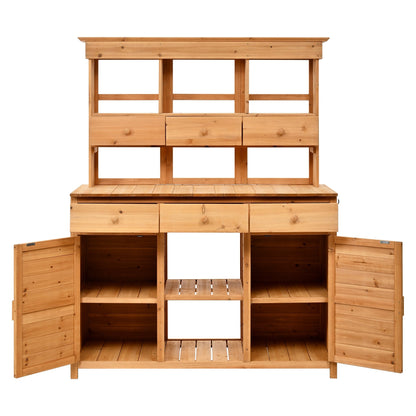 TOPMAX 65.7'' tall garden potting bench with hutch, natural wood, three drawers and two cabinets on Tampa Home & Garden Store