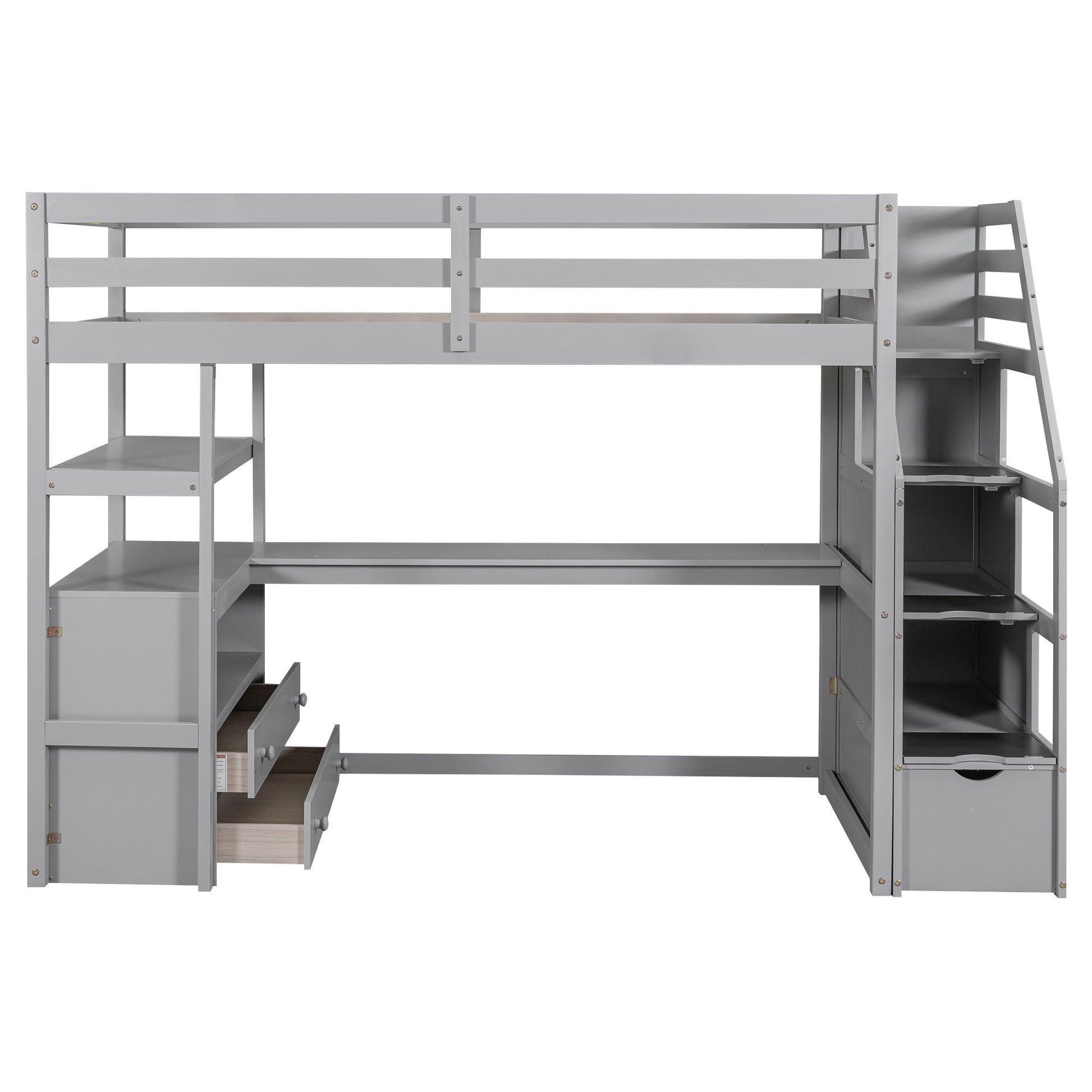 Gray loft bed with desk, shelves and 2-drawer storage staircase by HouseOfZazla on Tampa Home & Garden Store
