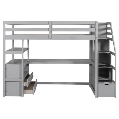 Gray loft bed with desk, shelves and 2-drawer storage staircase by HouseOfZazla on Tampa Home & Garden Store