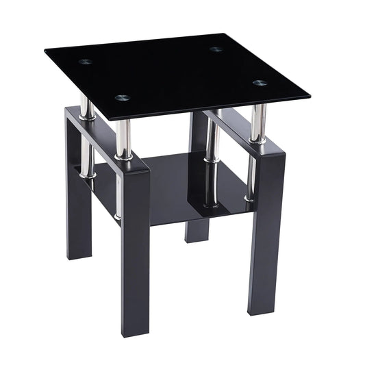 Tempered Glass Table With Storage black top, chrome legs, lower shelf on Tampa Home & Garden Store