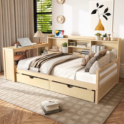 Corner Daybed With Storage Drawers and Bookcase