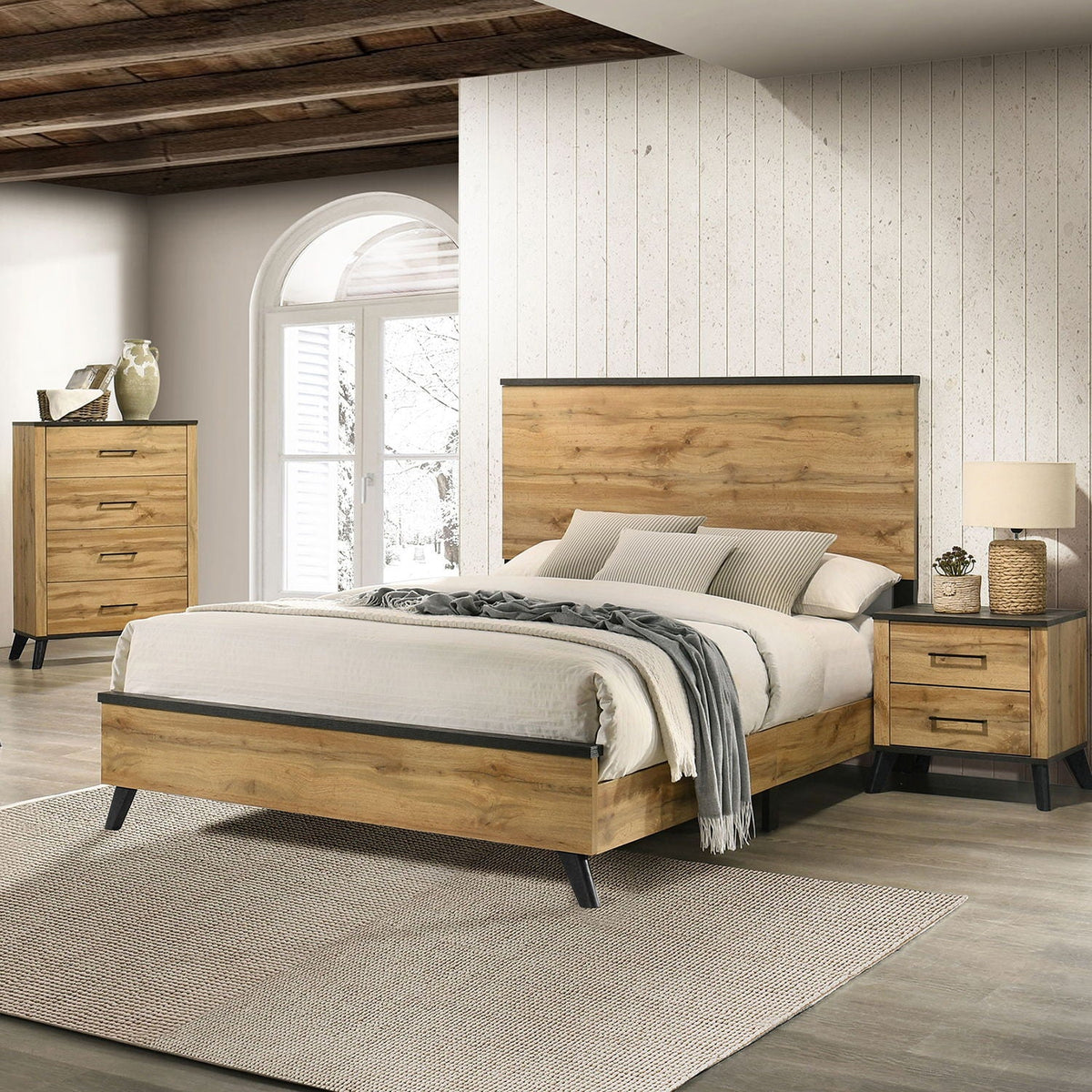 Georgina Panel Bed and Weathered Wood Finish