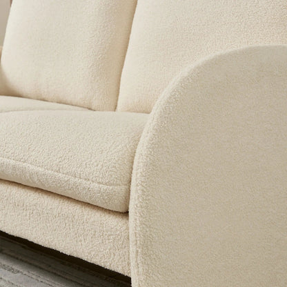 Loveseat sofa beige Sherpa fabric upholstery closeup highlighting plush textured cushions on Tampa Home & Garden Store