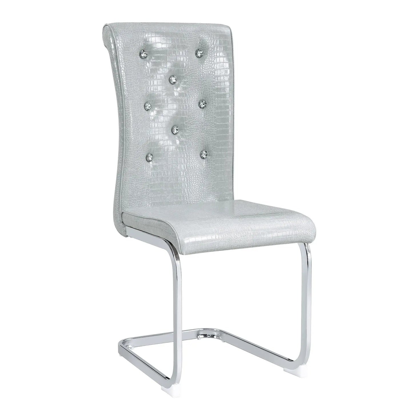 Elegant upholstered dining chair with crocodile texture and tufting on chrome cantilever legs on Tampa Home & Garden Store