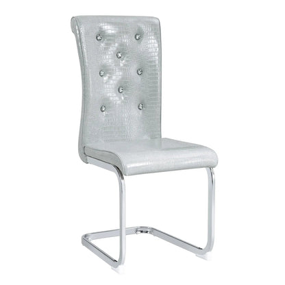 Elegant upholstered dining chair with crocodile texture and tufting on chrome cantilever legs on Tampa Home & Garden Store