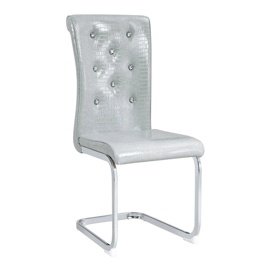 Elegant upholstered dining chair with crocodile texture and tufting on chrome cantilever legs on Tampa Home & Garden Store