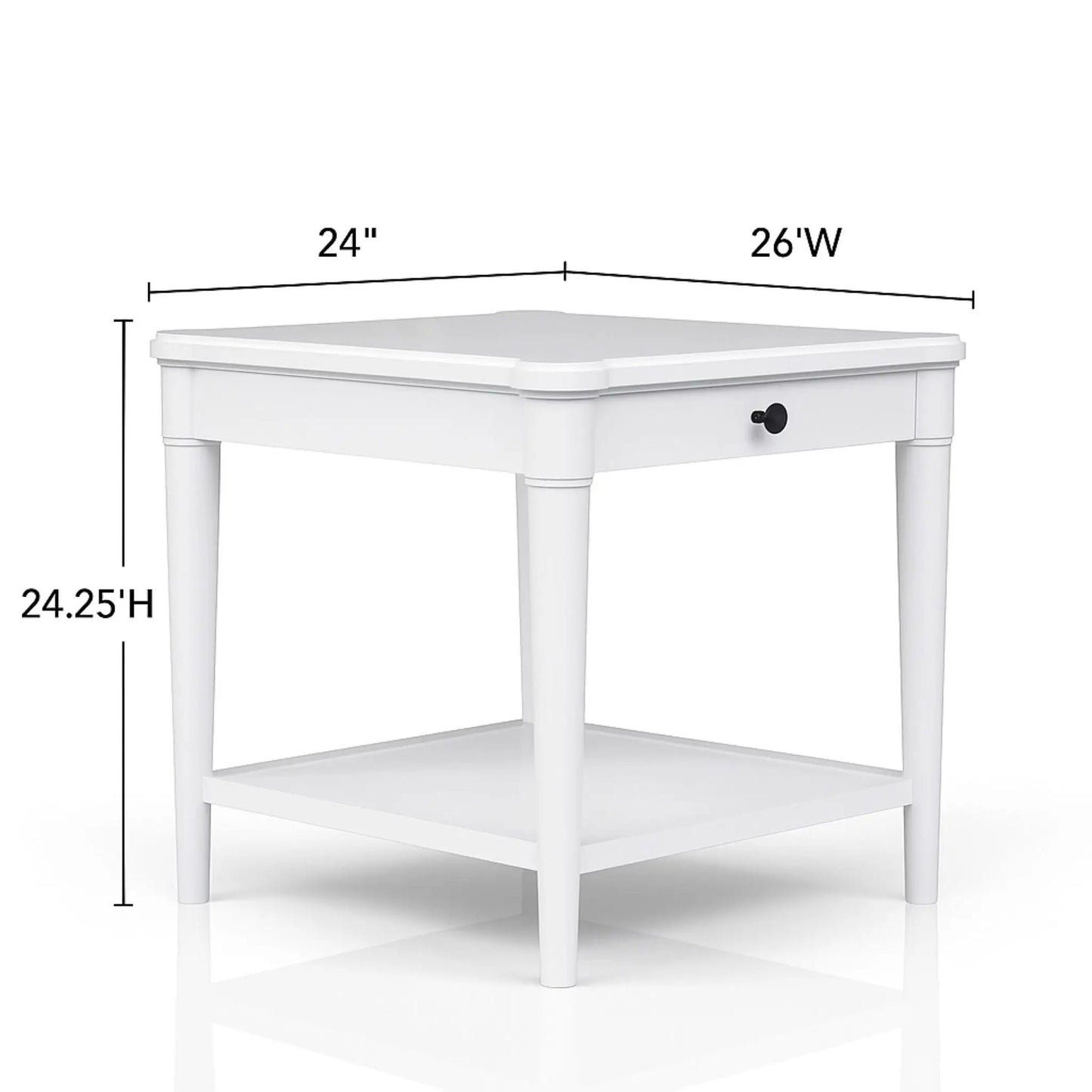 End table with storage drawer in white by Unique Piece Furniture with black knob and shelf on Tampa Home & Garden Store