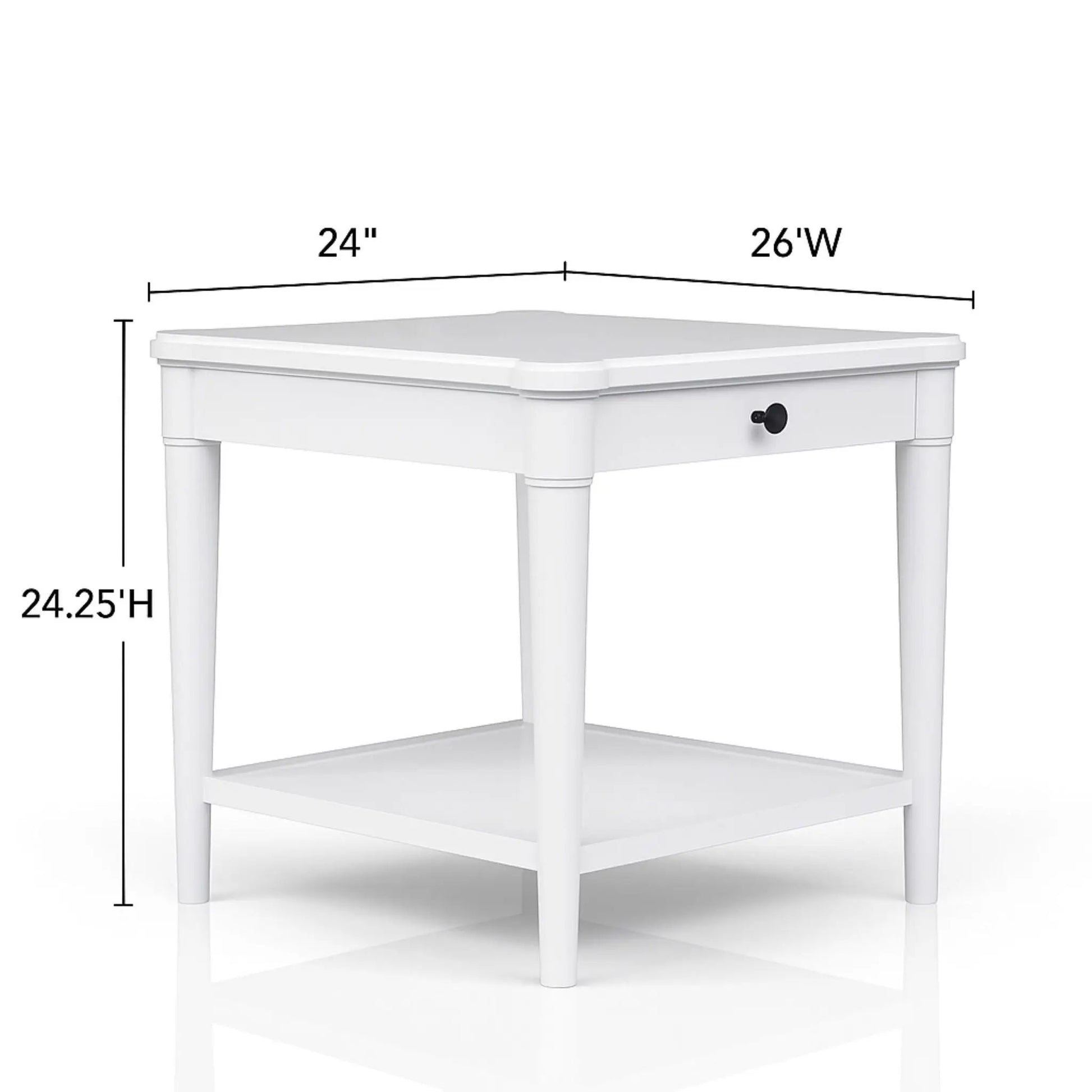 End table with storage drawer in white by Unique Piece Furniture with black knob and shelf on Tampa Home & Garden Store