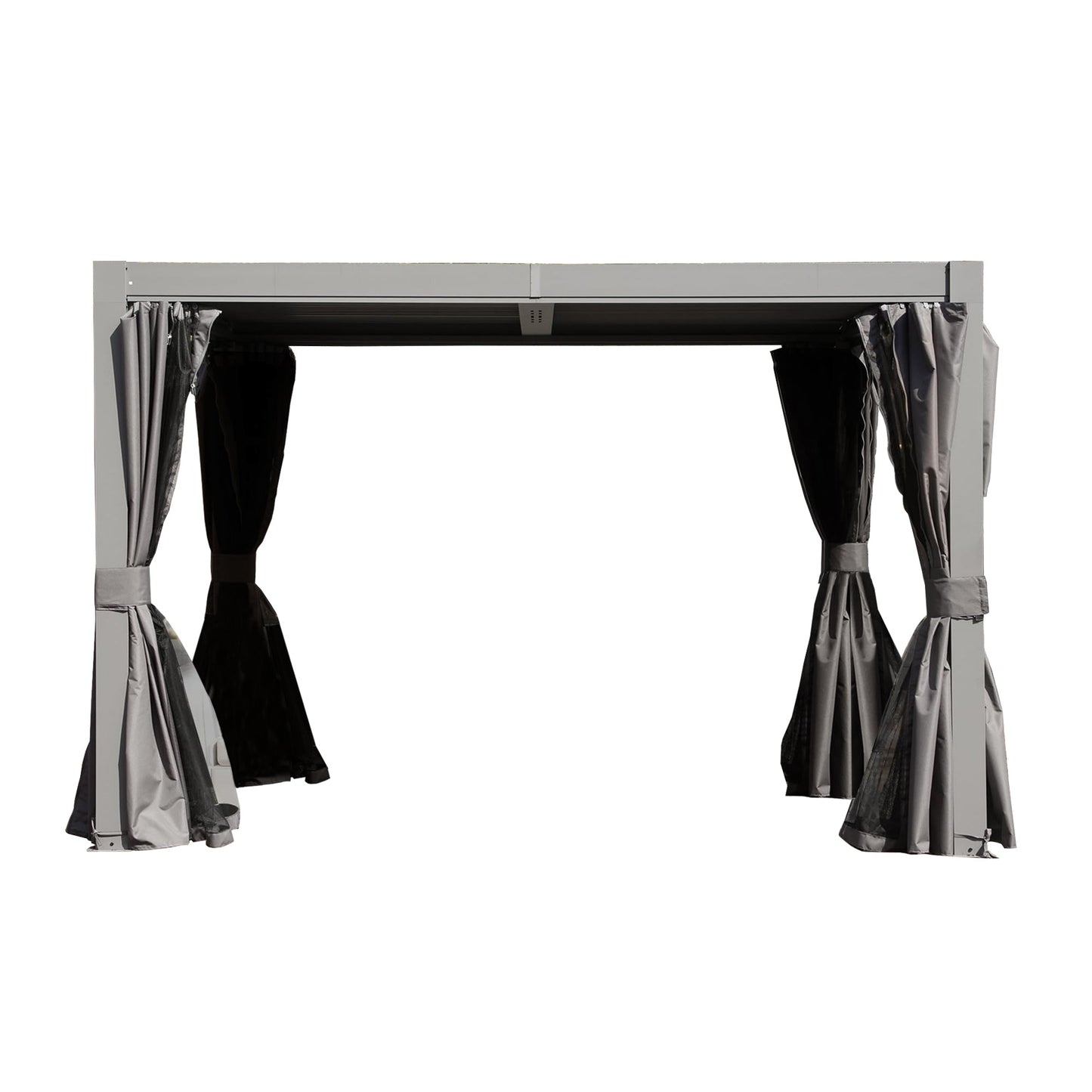 HouseOfZazla 10x10 ft outdoor pergola with adjustable louvers gray aluminum frame curtains on Tampa Home & Garden Store