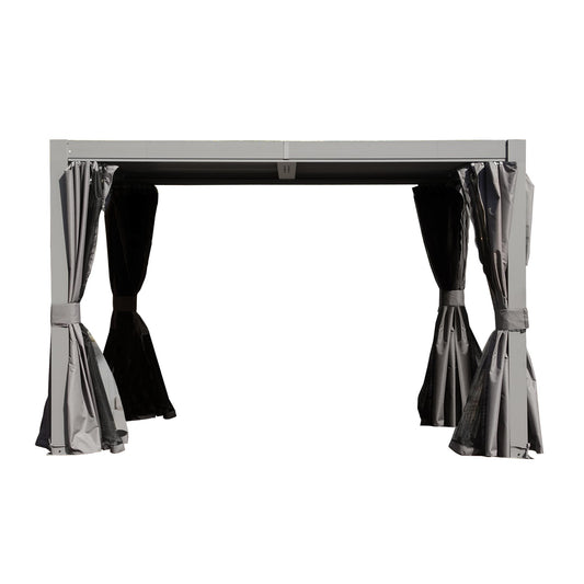 HouseOfZazla 10x10 ft outdoor pergola with adjustable louvers gray aluminum frame curtains on Tampa Home & Garden Store