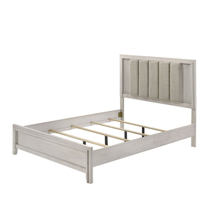 Plush Upholstered Headboard Framed Bed in silver frame with beige tufted panels on Tampa Home & Garden Store