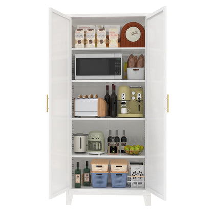 Shapely Doors Cabinet metal storage cabinet with doors and shelves opened to show cereal boxes on Tampa Home & Garden Store