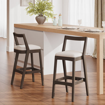 Jasper Indoor Barstools set of 2 with dark brown rubberwood frame and beige cushioned seats on Tampa Home & Garden Store