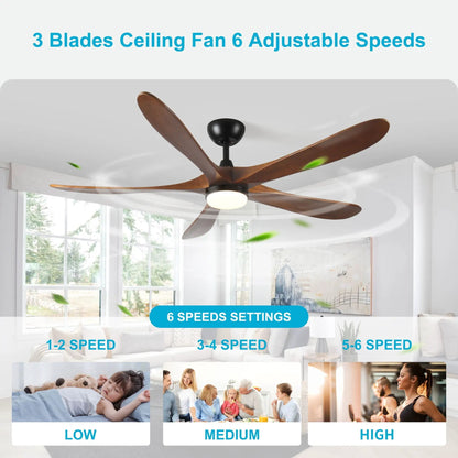 Solid Wood Ceiling Fan With Remote Light Brown