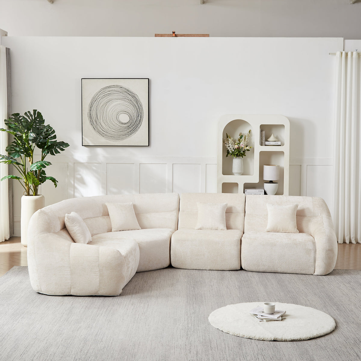 123.2-Inch Modern Luxury Curved Corner Sectional Sofa in beige fabric on Tampa Home & Garden Store