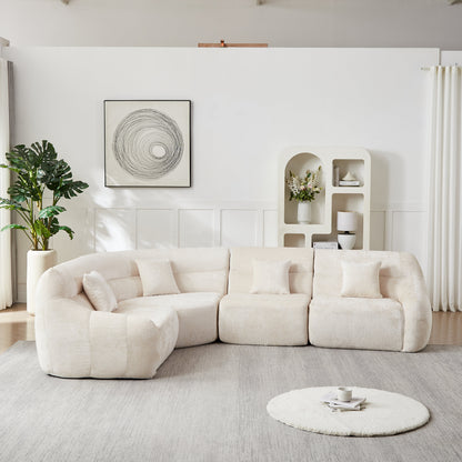 123.2-Inch Modern Luxury Curved Corner Sectional Sofa in beige fabric on Tampa Home & Garden Store