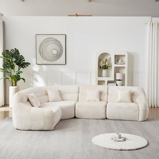 123.2-Inch Modern Luxury Curved Corner Sectional Sofa in beige fabric on Tampa Home & Garden Store