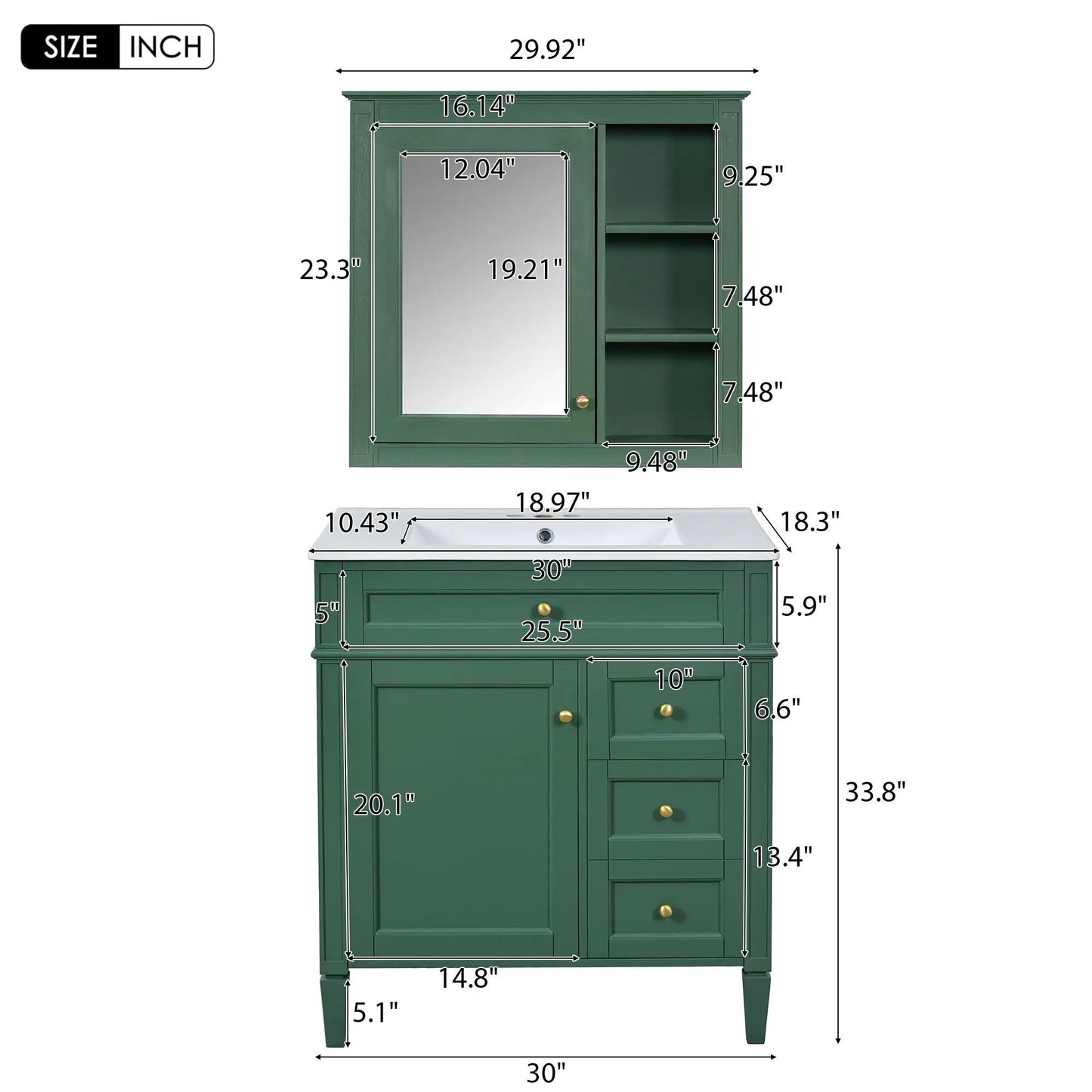 Bathroom Vanity with Top Sink and Mirror Cabinet