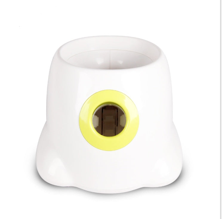 Dog Pet Automatic Interactive Ball Launcher white with yellow lens on Tampa Home & Garden Store