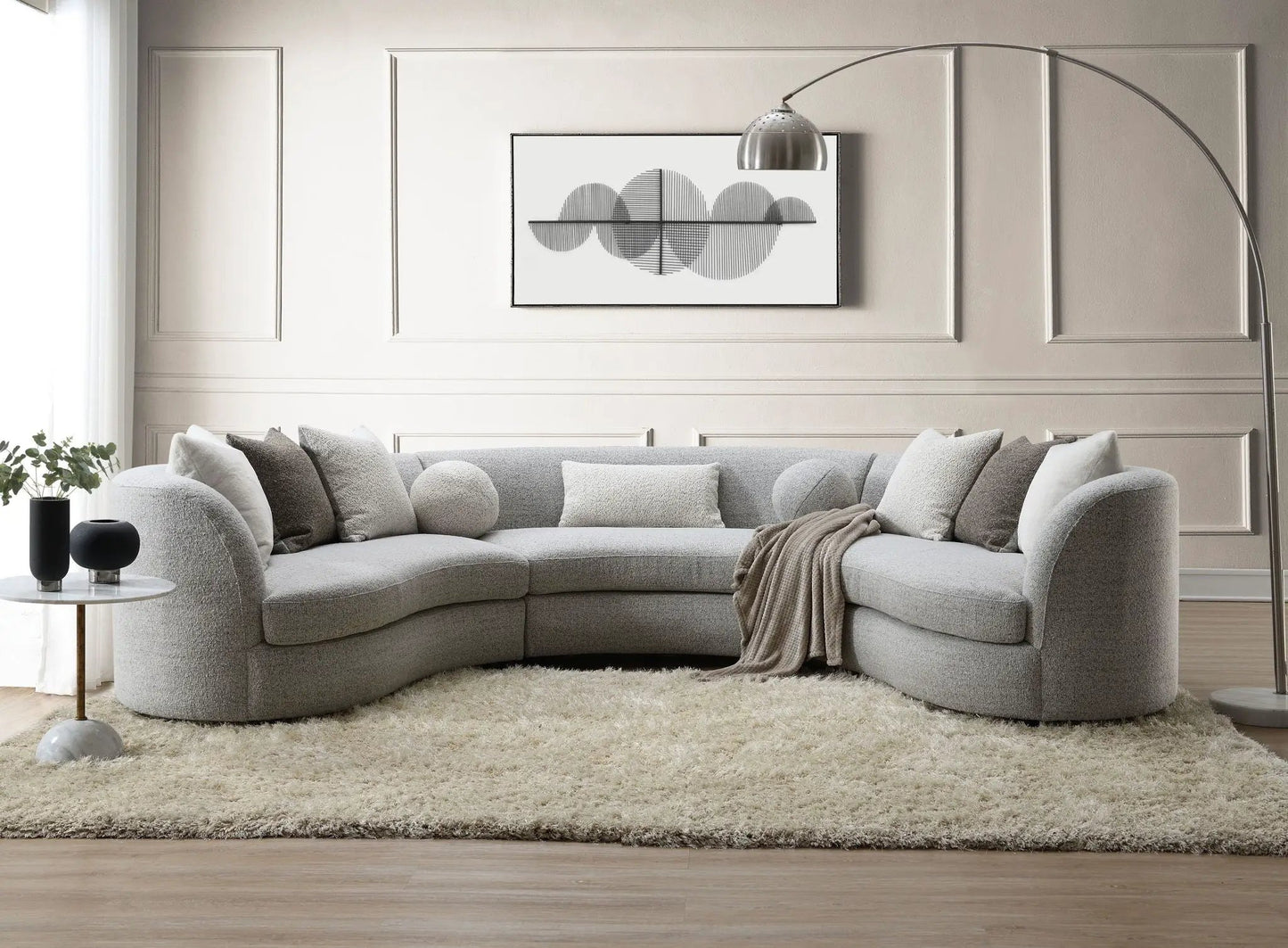Ivria boucle sectional sofa gray fabric with 9 pillows stationary on Tampa Home & Garden Store