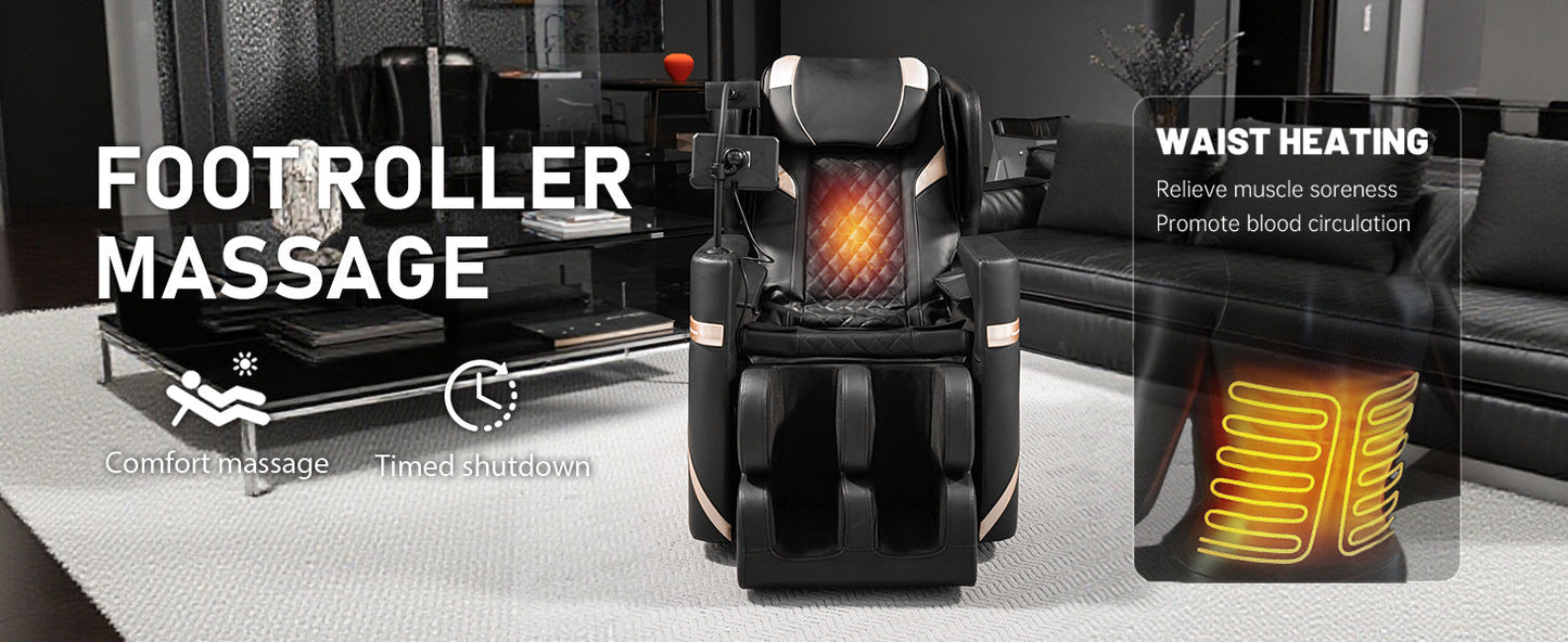 2026 Massage Chair Recliner HouseOfZazla with zero gravity, air pressure, black leather on Tampa Home & Garden Store
