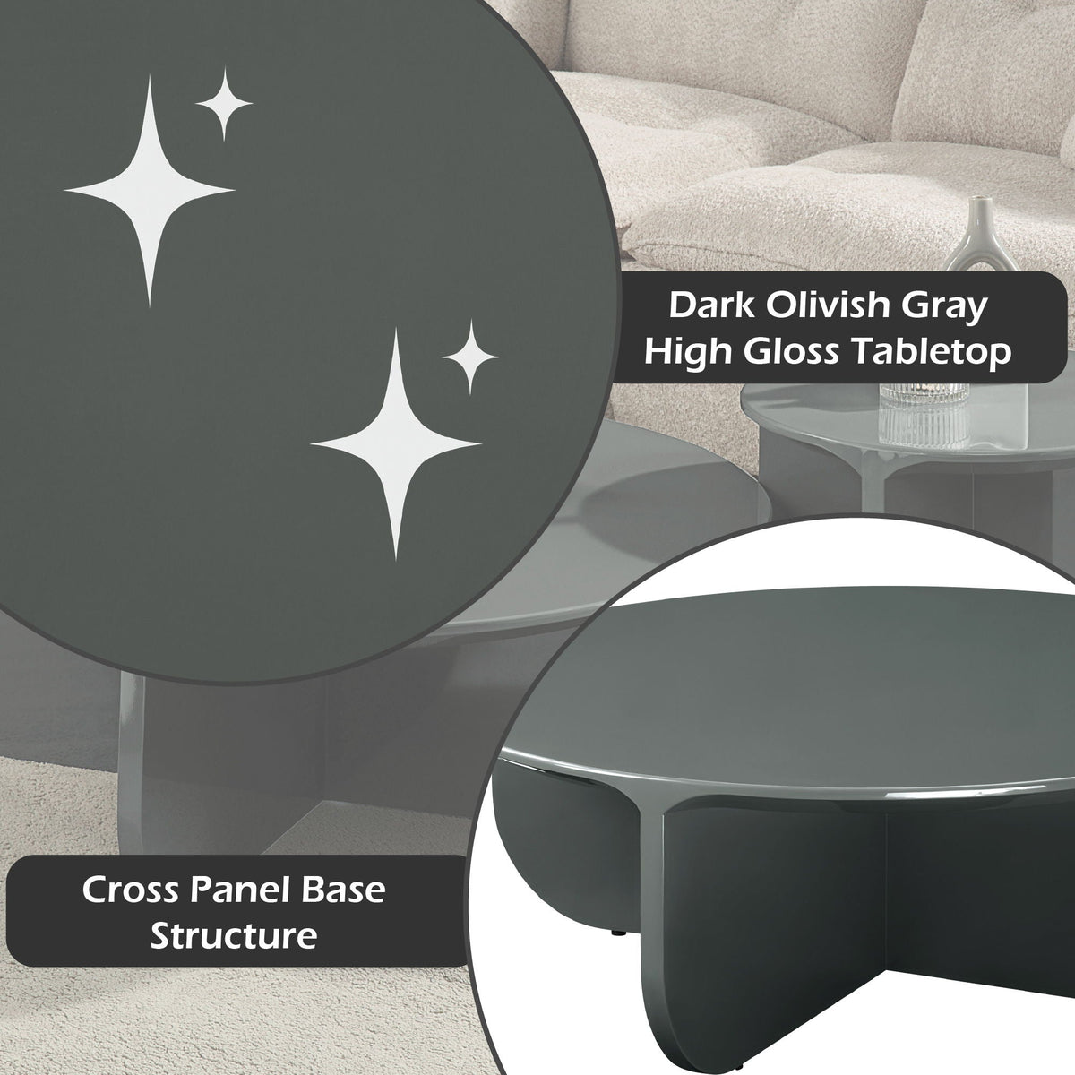 Modern Aesthetic Coffee Table dark green with high-gloss tabletop and cross-panel base on Tampa Home & Garden Store