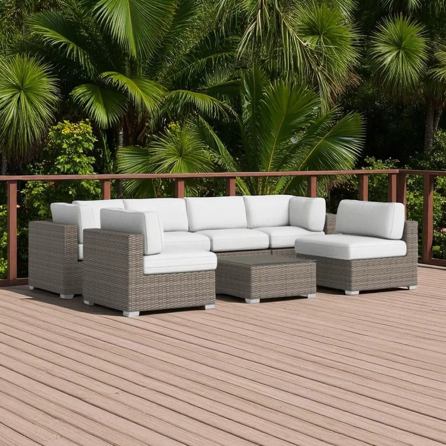 Seating set with cushions handcrafted wicker design, white cushions, 4-piece outdoor patio set on Tampa Home & Garden Store