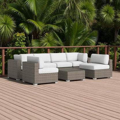 Seating set with cushions handcrafted wicker design, white cushions, 4-piece outdoor patio set on Tampa Home & Garden Store