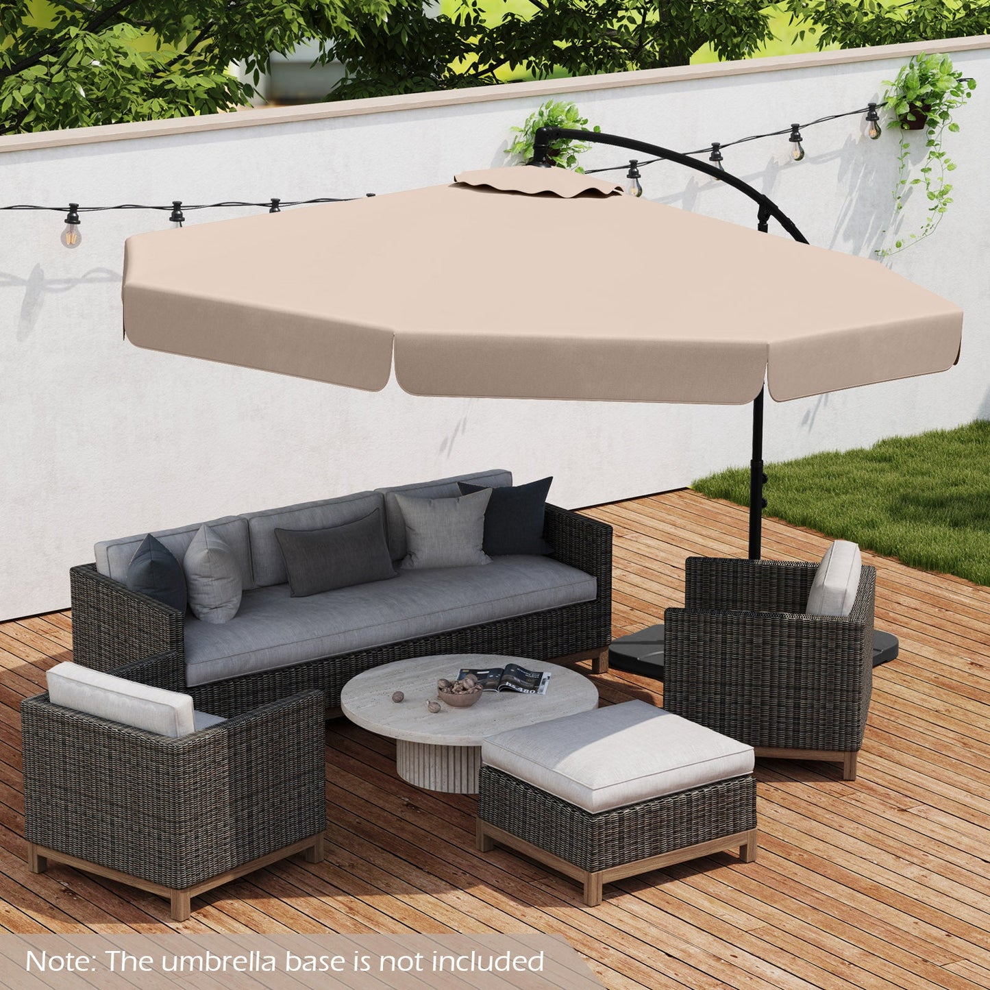 Parasol de patio tipo voladizo de 3 metros con funda, ajuste de inclinación y borde ondulado - Beige