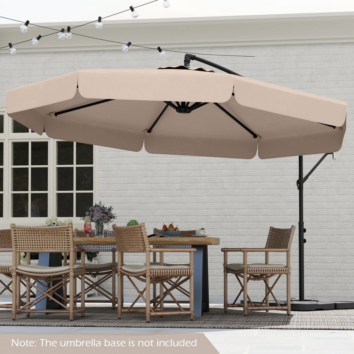 Parasol de patio tipo voladizo de 3 metros con funda, ajuste de inclinación y borde ondulado - Beige