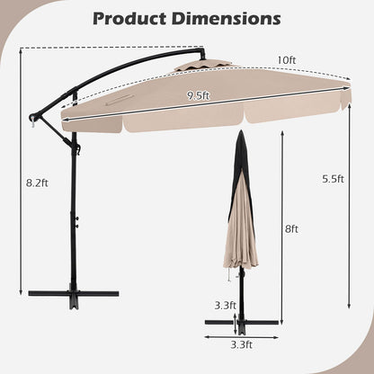 Parasol de patio tipo voladizo de 3 metros con funda, ajuste de inclinación y borde ondulado - Beige
