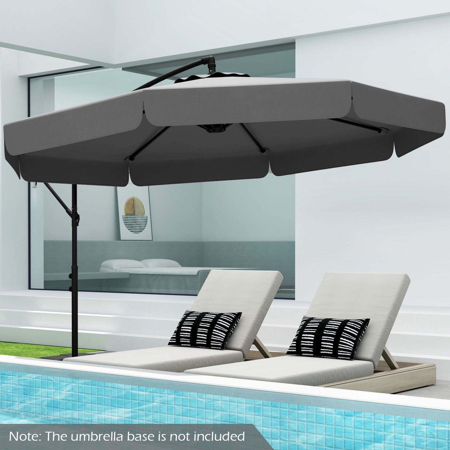 10 Feet Patio Cantilever Umbrella with Cover Tilt Adjustment and Ruffled Edge-Gray