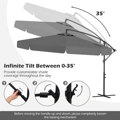 10 Feet Patio Cantilever Umbrella with Cover Tilt Adjustment and Ruffled Edge-Gray