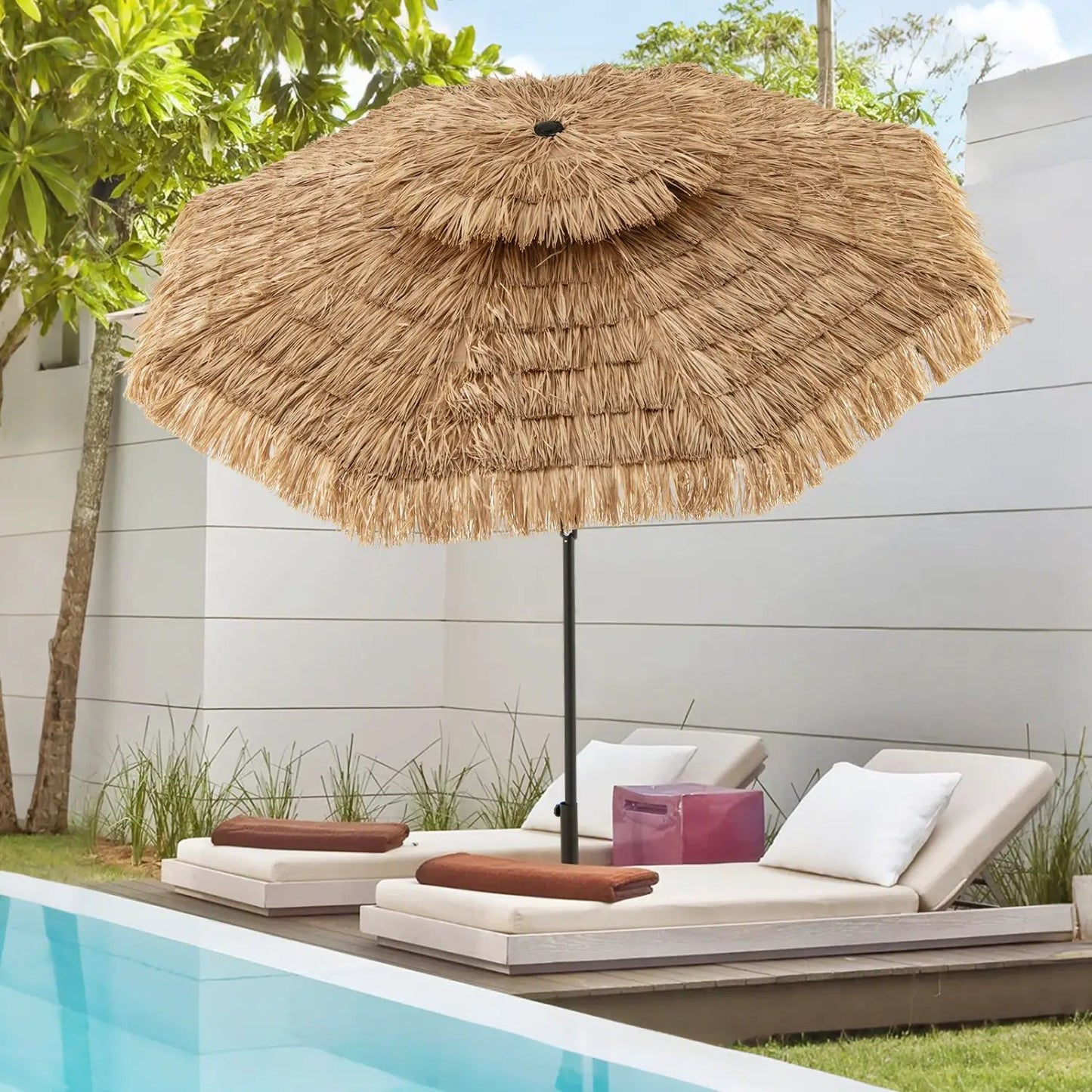 10 ft Tiki Patio Umbrella with Two Tier Canopy