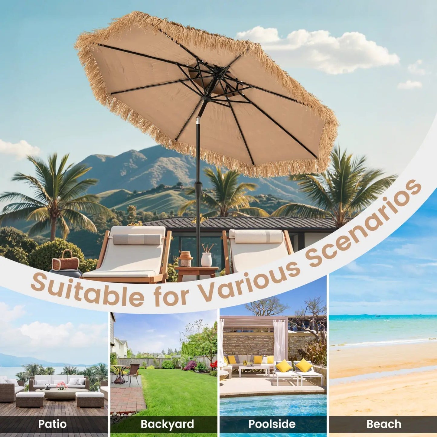 10 ft Tiki Patio Umbrella with Two Tier Canopy