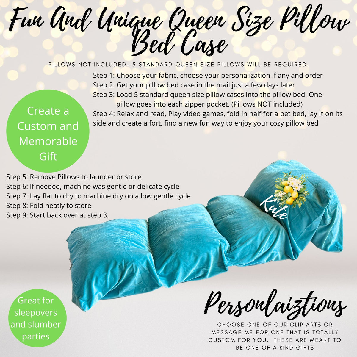 Turquoise blue pillow floor lounger with slipcover by Chicky Chicky Bling Bling on Tampa Home & Garden Store