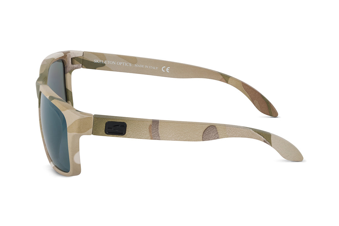 Sunglasses Decoy Original MultiCam by Skeleton Optics with tan camo frame and blue lenses on Tampa Home & Garden Store