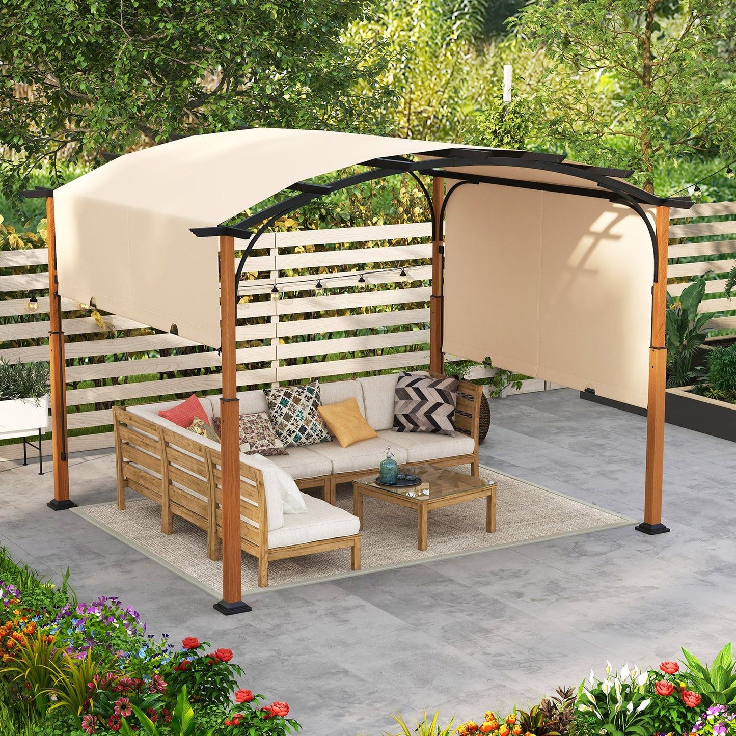 Pérgola Retráctil Exterior de 3 x 3.6 m con Toldo Retráctil para Patio - Beige