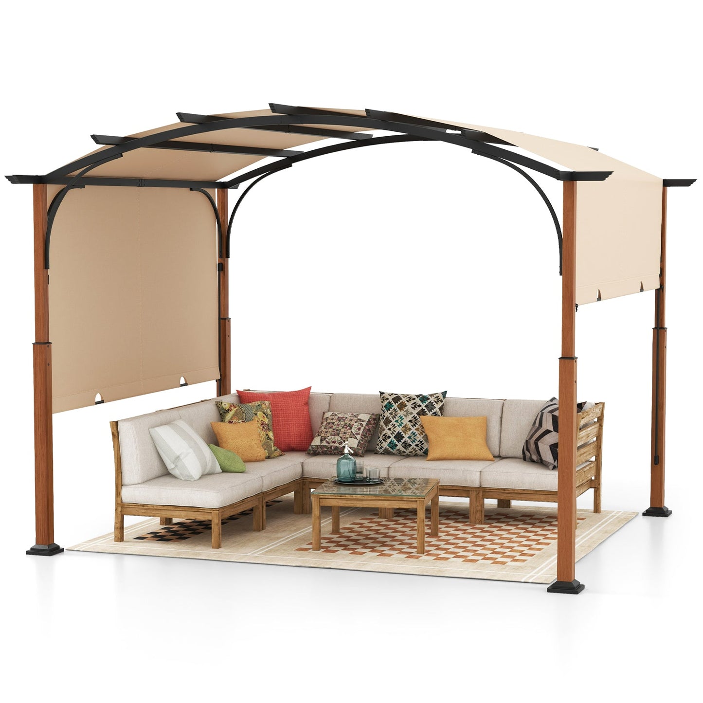 Pérgola Retráctil Exterior de 3 x 3.6 m con Toldo Retráctil para Patio - Beige