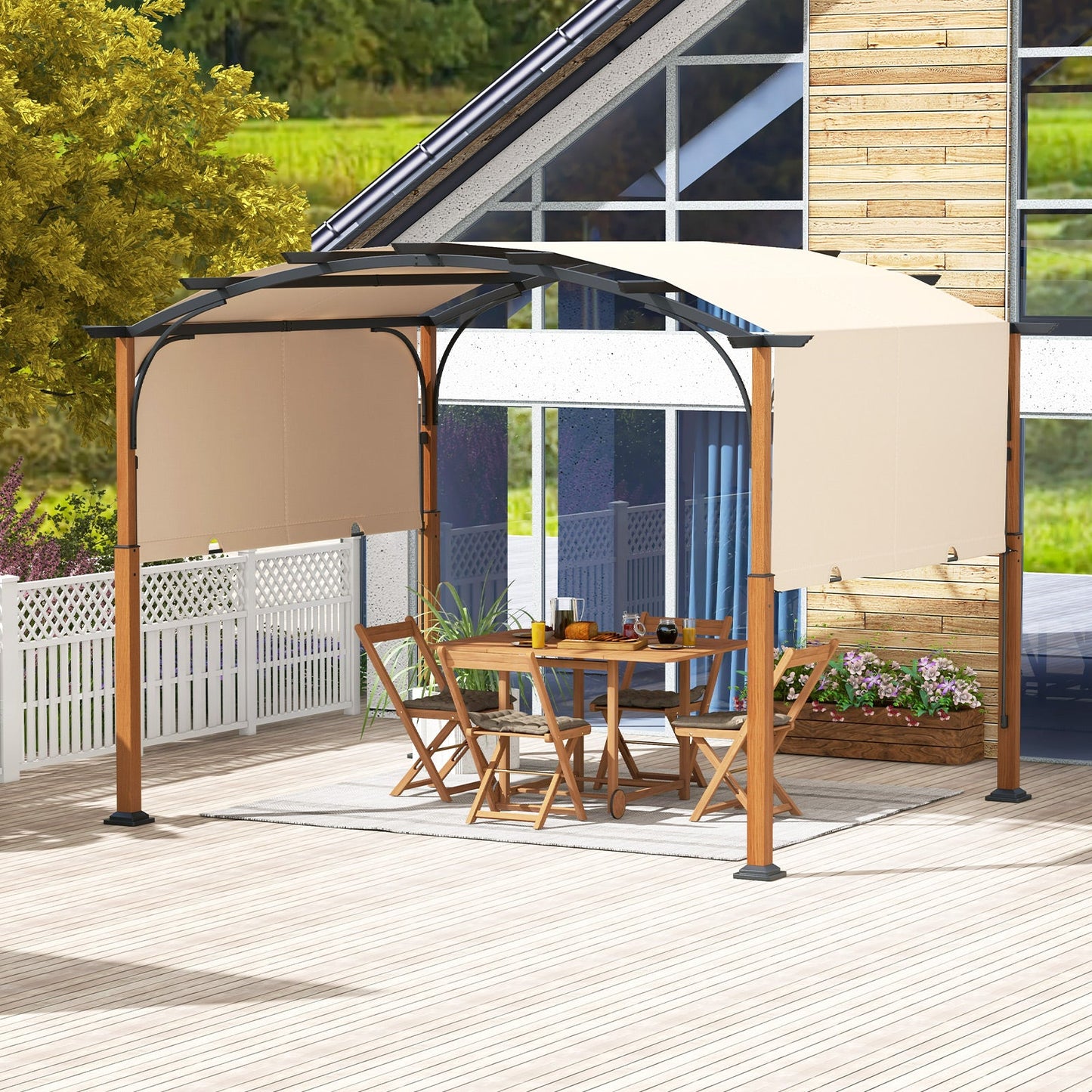 Pérgola Retráctil Exterior de 3 x 3.6 m con Toldo Retráctil para Patio - Beige