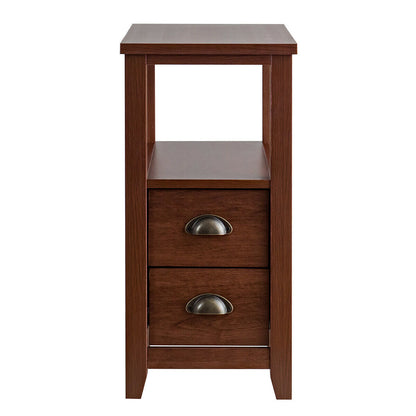 End Table Wooden with 2 Drawers and Shelf Bedside Table