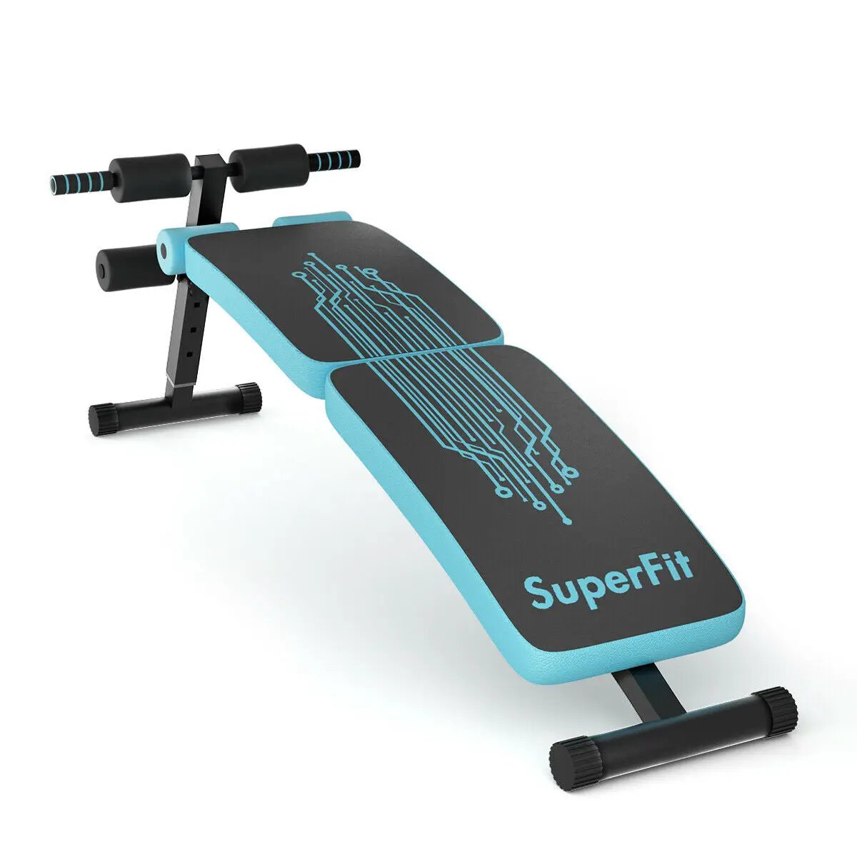 Abdominal Twister Trainer on adjustable-height bench in turquoise/black with SuperFit branding on Tampa Home & Garden Store